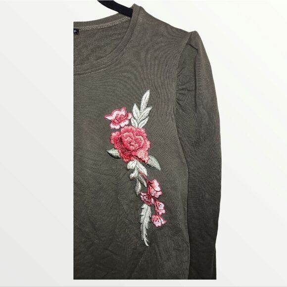 Zara W&B Collection army green floral embroidered sweatshirt - Picture 3 of 5